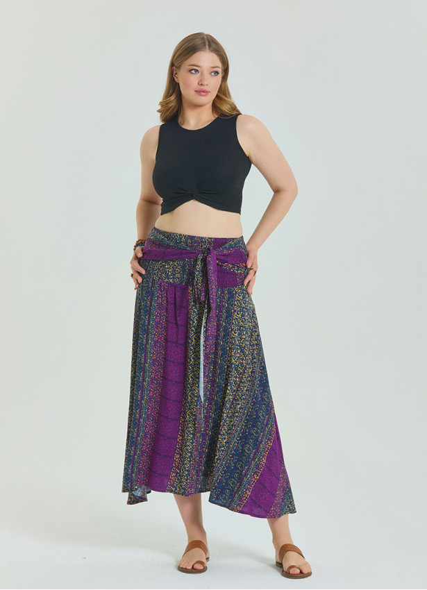 Purple Plus Size Skirt with Waist Tie 4596